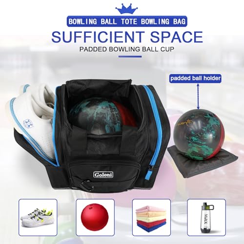 Goloni 1 Ball Bowling Bag for Men, Durable Bowling Tote with Padded Holder & Ventilated Shoe Compartment (Fits Size 14) - color: Black+Blue