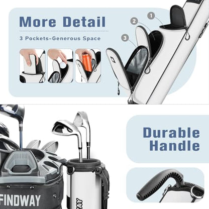 Findway Golf Stand Bag, [Upgraded Generous Space] Small Golf Bag for Driving Range, Par 3 & Executive Courses, Lightweight Sunday Golf Club Carry Bag with 3 Pockets - color: White