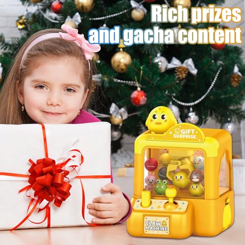 Mini Claw Machine for Kids Small Vending Machine Toys Adorable Animal Theme Arcades Game Party Toy Birthday Gifts for Children,3.7X5.1in - color: Yellow