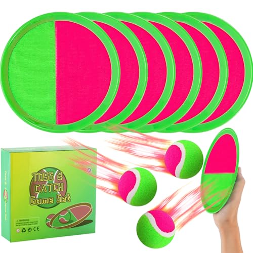 Outside Toys for Kids Ages 4-8 - Toss and Catch Ball Set, Kids Outdoor Games Yard Games for Kids and Adults with 6 Paddles and 3 Balls Toys for 3 4 5 6 7 8 Year Old Boys Girls Birthday - color: Green
