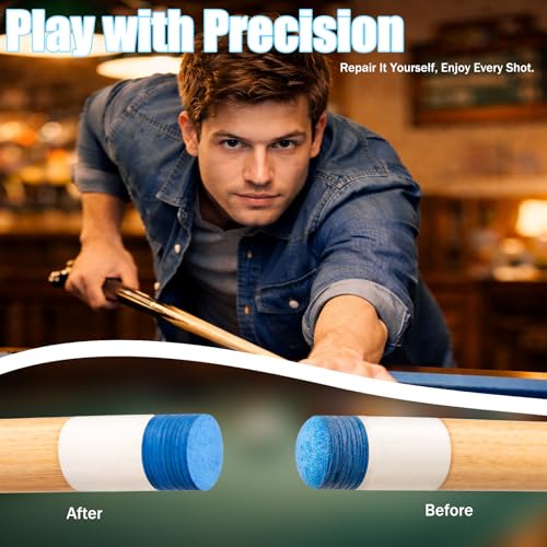 Pool Cue Tips Replacement Kit, 13mm Pool Cue Tip Repair Tool Kit, Billiards Cue Replacement Tip Kit with Cue Cloth, Pool Chalk, Billiard Pool Accessories