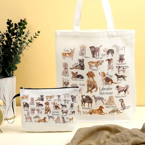 Sieral 2 Pcs Animal Lover Bag Gift for Women Travel Canvas Tote Portable Zipper Pouch Canvas Reusable Grocery Tote - style: Dog