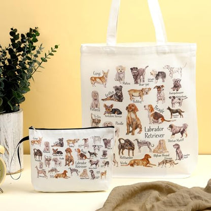 Sieral 2 Pcs Animal Lover Bag Gift for Women Travel Canvas Tote Portable Zipper Pouch Canvas Reusable Grocery Tote - style: Dog