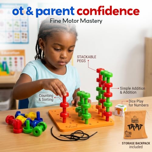 Skoolzy Peg Board Set - Montessori Toys for 2 Year Old - 33 Pc Peg Board for Kids - Occupational Therapy Toys with Pegs, Dice, Lacing String & Storage Bag - Montessori Toys for 2+ Year Old - style: Pegboard Set - 33pcs
