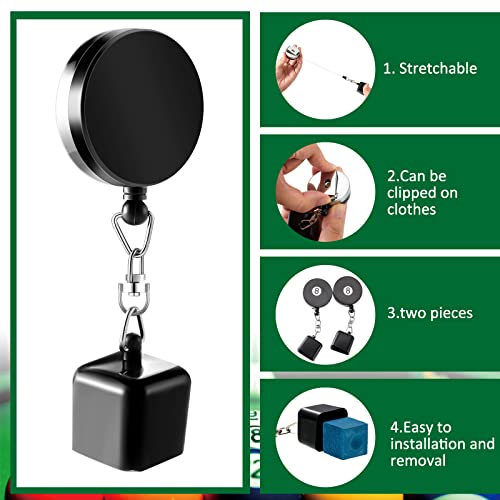 Wettarn 2 Pcs Billiard Pool Cue Chalk Holder and 8 Pcs Pool Chalk Cubes Set Snooker Retractable Drawing Belt Clip Pool Chalk Holder Pool Cue Chalk Snooker Practical Tool for Table Billiards