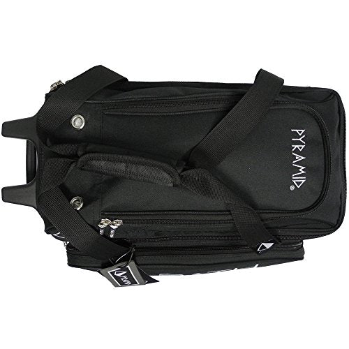 Pyramid Path Premium Deluxe 2 Ball Double Roller Bowling Bag With Large Separate Shoe Compartment (Up To US Mens Size 15) and Oversized Accessory Pocket, Retractable Locking Handle - Extends to 37" - color: Black
