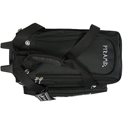 Pyramid Path Premium Deluxe 2 Ball Double Roller Bowling Bag With Large Separate Shoe Compartment (Up To US Mens Size 15) and Oversized Accessory Pocket, Retractable Locking Handle - Extends to 37" - color: Black
