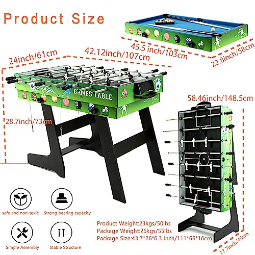 4in1 Portable Multi Game Table Combination Set Kids Childrens Family Home Play Room Archery air Hockey Pool Billiards Foosball Table Tennis Combo Green