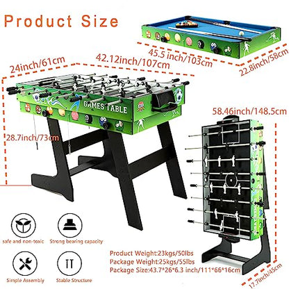 4in1 Portable Multi Game Table Combination Set Kids Childrens Family Home Play Room Archery air Hockey Pool Billiards Foosball Table Tennis Combo Green