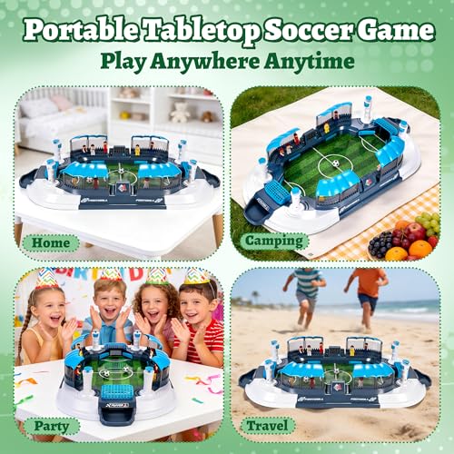 Mini Foosball Table for Kids, Tabletop Soccer Game with Light Up Scoreboard, Portable Family Party Game for Boys and Girls Ages 3-12