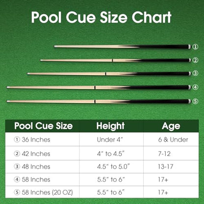 Pool Cue Sticks 36inch 42inch 48inch 52inch 58inch Set of 2 or 4,Pool Cue with 13mm Leather Tip for Adults, Beginners,2-Piece Design，(14oz to 20oz Weight Options) - size: 48inch-set of 4