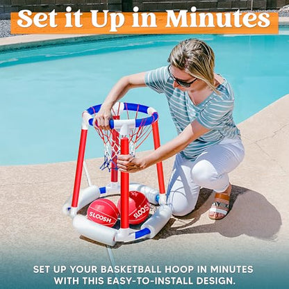 Sloosh Pool Basketball Hoop Toys, Floating Basketball Pool Game, Swimming Floats Toys with Balls Pump, Summer Outdoor Water Play Toy for Kids and Adults (Red Blue) - color: Red Blue