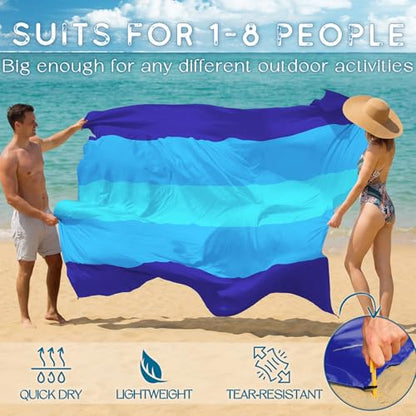 BYDOLL Beach Blanket Waterproof Sandproof Large Sand Free,78''X81''/10'X9' Oversized Sandless Lightweight Blanket Picnic Mat for Beach Travel Camping Hiking with Stakes - color: Blue5, size: 10'X9'