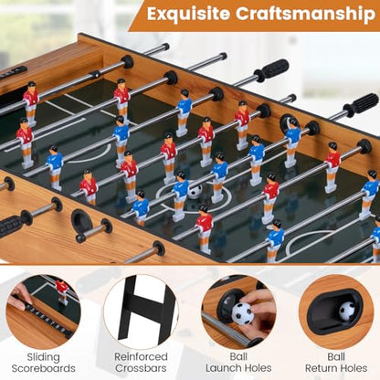 Goplus Folding Foosball Table, 48'' Full Competition Size Freestanding Soccer Game Table with 22 Players, 2 Balls, Space-Saving Foldable Arcade Table for Adults Family Game Night - color: Natural