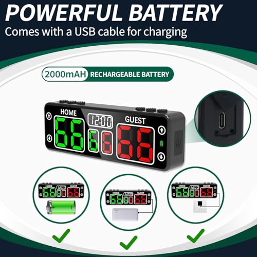YZ LED Digital Scoreboard with Timer, Rechargeable Electronic Score Keeper, Portable Mini Scoreboard for Cornhole, Pickleball, Basketball, Volleyball,Ping Pong, Backyard Games& Family Game Night