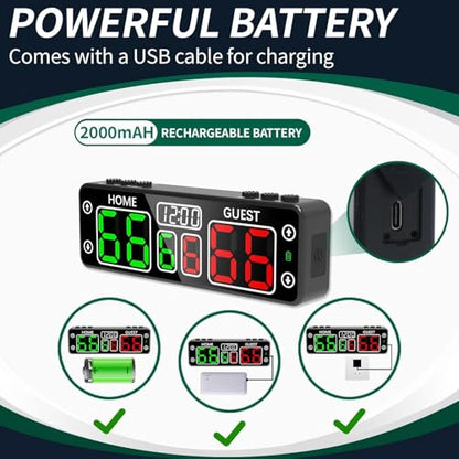 YZ LED Digital Scoreboard with Timer, Rechargeable Electronic Score Keeper, Portable Mini Scoreboard for Cornhole, Pickleball, Basketball, Volleyball,Ping Pong, Backyard Games& Family Game Night