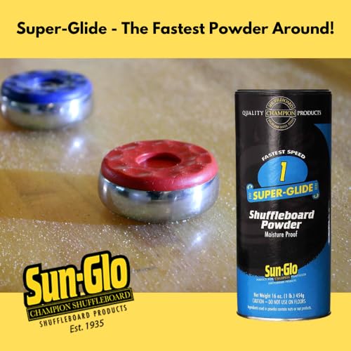 Sun-Glo Shuffleboard Sand - Shuffleboard Powder Wax with Mini Dustpan and Mini Brush Set, 2 Pack (16oz/Each) SunGlo #1 Super Glide (Fast Speed)