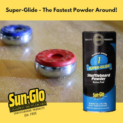 Sun-Glo Shuffleboard Sand - Shuffleboard Powder Wax with Mini Dustpan and Mini Brush Set, 2 Pack (16oz/Each) SunGlo #1 Super Glide (Fast Speed)