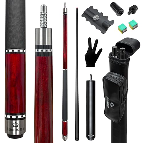 HomeSeason 58inch Carbon Fiber Pool Cue Stick with Screw-in Extension and Leather Case, 18oz Low Deflection Professional Cue Stick for Billiards, 13mm Tip - color: 18oz/Wine Red