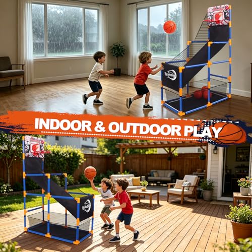 Nattork Arcade Basketball Game Set with 4 Balls and Hoop, Kids Basketball Hoop Indoor Outdoor Sports Toy Gifts for Kids Boys Girls 3-5 Years Old, Air Pump Included, Ideal for Gifts