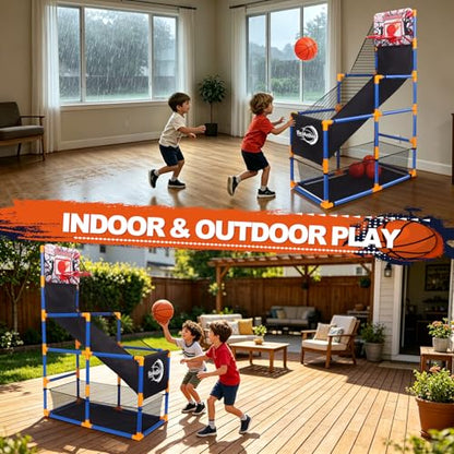 Nattork Arcade Basketball Game Set with 4 Balls and Hoop, Kids Basketball Hoop Indoor Outdoor Sports Toy Gifts for Kids Boys Girls 3-5 Years Old, Air Pump Included, Ideal for Gifts