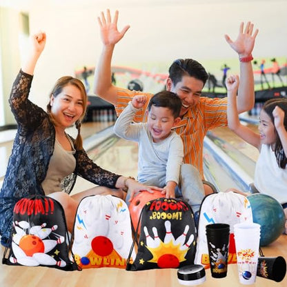 24 Pcs Bowling Party Favors Bowling Party Plastic Cups Bowling Party Drawstring Backpack Bag 24 oz Bowling Tumbler Bowling Party Favor Bags for Bowling Birthday Team Party Supplies Gifts