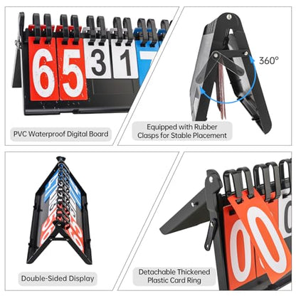 Flip Scoreboard 6-Digit Portable Score Keeper Flipper - Double-Sided Large Numbers, Waterproof Tabletop for Basketball, Volleyball, Pickleball, Cornhole & Soccer Games