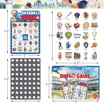 Fancy Land Baseball Bingo Game Baseball Party Bingo Cards Set for Kids Adults Sports Theme Birthday Family Activity Supplies 24 Players