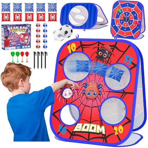 Spider Bean Bag Toss Game, 3-in-1 Cornhole Board Outdoor Toys for Kids, Family Party Activity Toddler Yard Backyard Beach Lawn Party Camping Game Toys for 3 4 5 6 7 8 Year Old Boys Girls Birthday Gift - color: Red&Spider