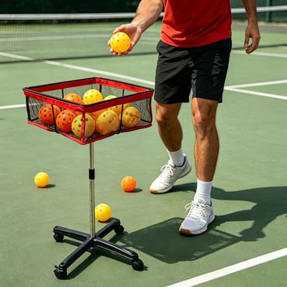 TNZMART Ping Pong Ball Pickleball Holder with Wheels, Height Adjustable Ping Pong Storage Cart, Portable Table Tennis Ball Collection Basket for Indoor Outdoor Training Practice