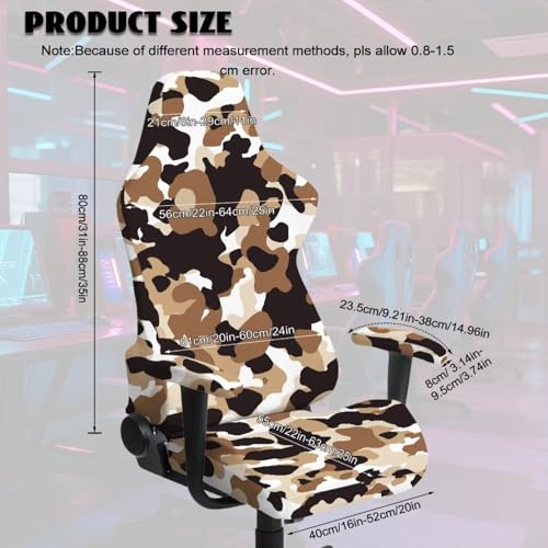 Brown Camouflage Pattern Set of 4 Gaming Chair Covers with Armrest Covers Anti-Slip Stain Resistant Gaming Chair Cover Set Stretch Computer Chair Seat Slipcovers - color: Brown Camouflage Pattern