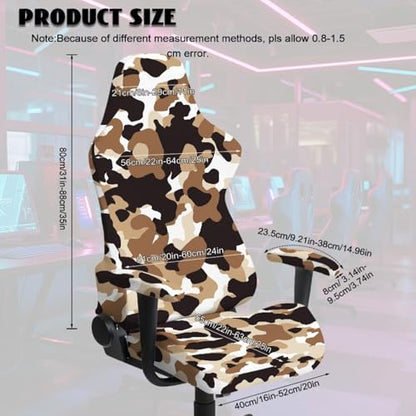 Brown Camouflage Pattern Set of 4 Gaming Chair Covers with Armrest Covers Anti-Slip Stain Resistant Gaming Chair Cover Set Stretch Computer Chair Seat Slipcovers - color: Brown Camouflage Pattern
