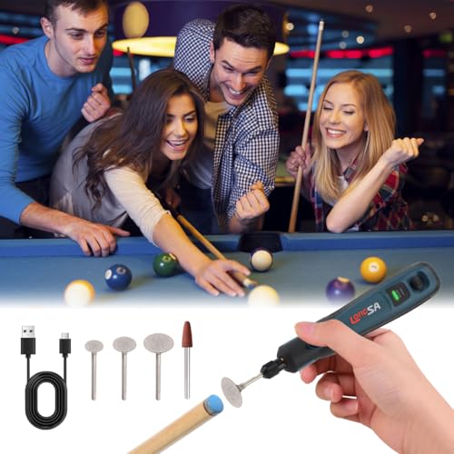 Pool Cue Tip Shaper, Electric Cue Tip Grinder Kit | Portable billiards cue stick tool kit for enthusiasts, pros and cue tip maintenance - style: Flat-Shaped Head