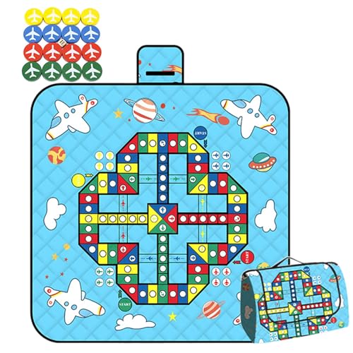 Outdoor Play Mat | Outdoor Picnic Blanket with Chess Pieces,Portable 3 Layers Lightweight Foldable Family Board Game for Camping Festival Beach Lawn Park