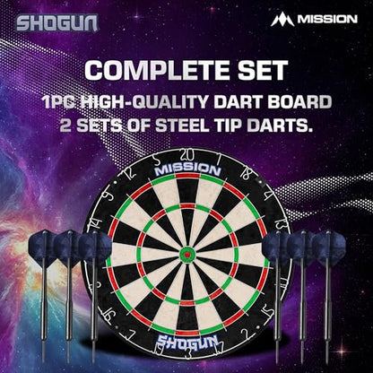 Mission Darts | Shogun Set | Endurance Premium Sisal Dartboard with Round Wire Design | Includes 2 Sets of Steel Tip Darts.
