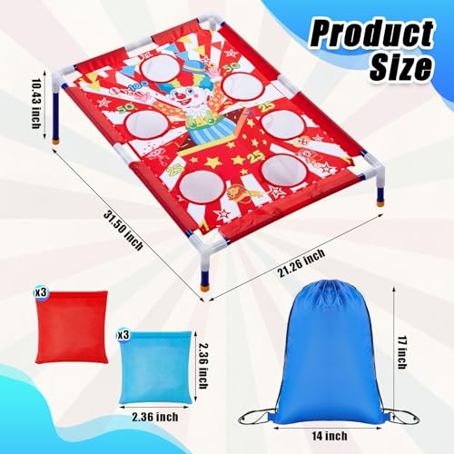Gemscream Clown Carnival Bean Bag Toss Games with 6 Bean Bags Portable PVC Framed Red and White Corn Hole Game Set for Kids and Adults Carnival Circus Theme Birthday Outdoor Party Game