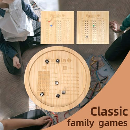 Farkle Dice Tray,Farkle Classic Dice Game with Tray,2 Sets of 6 Pearl Dice,2 Sets of 6''Wooden Scoreboard, 12 Scoring Sticks,1 Instruction Manual, 50 PCS Score Sheets,The Classic Family Game
