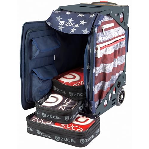 ZUCA Cornhole Pro Bag & Frame - Lightweight Suitcase Carry Luggage, FAA-Compliant Aluminum Frame with Telescoping Handle, Shock-Absorbing Wheels & Water-Resistant Insert Bag, 300 lbs Capacity - color: Pro - Old Glory CH w/ Slate Frame, style: Pro
