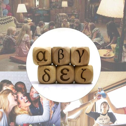 20MM Wood Dice Set Creative Design Greek Alphabet Pattern Wooden Rolling Dices Party Game Roll Decider 6 Pcs