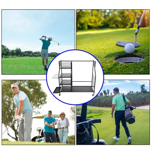 Golf Storage Organizer for Garage - Heavy Duty Stand | Extra Large Golf Storage with Wheels,for Golfers Home Basement Shed Balls Equipment Accessories Pouch