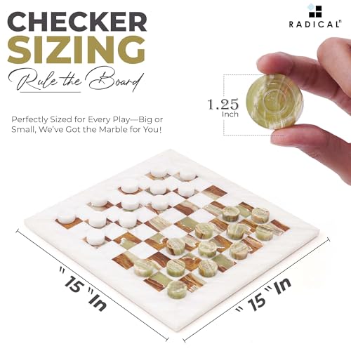 Radicaln Marble Checkers Set 15" Inches White and Green Onyx Handmade Checker Board Game & Draughts Pieces for Outdoor Travel Games, Ideal Stone Chess and Checker Board Games for Adults - color: White and Onyx