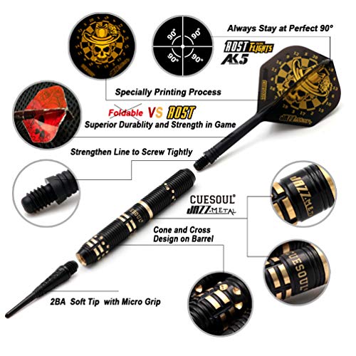 CUESOUL Jazz - Soft Tip Darts Set 19 Grams with 6pcs AK5 Plastic Integrated Flights & 36pcs Plastic Tips for Electronic Dart Board