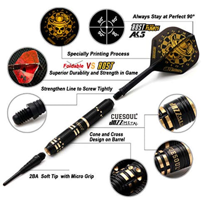CUESOUL Jazz - Soft Tip Darts Set 19 Grams with 6pcs AK5 Plastic Integrated Flights & 36pcs Plastic Tips for Electronic Dart Board