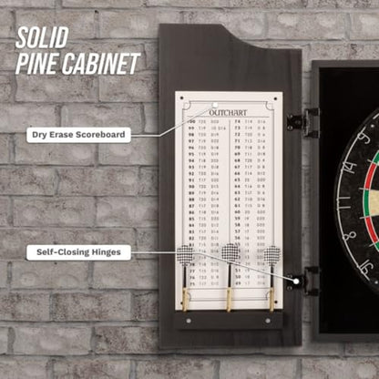 Dart Board Cabinet Set - Natural Pinewood Cabinet with Self-Healing Sisal Dartboard, 6 Steel Tip Darts, Dart Holders, Scoreboard, and Out Chart - Man Cave, Bar or Game Room Decor by Trademark Gameroom