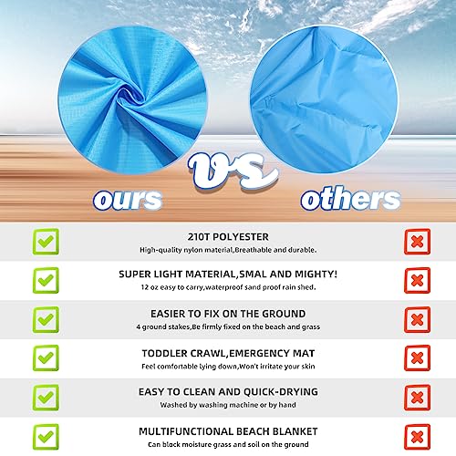 BYDOLL Beach Blanket Waterproof Sandproof Large Sand Free,78''X81''/10'X9' Oversized Sandless Lightweight Blanket Picnic Mat for Beach Travel Camping Hiking with Stakes - color: Blue Grey, size: 10'X9'