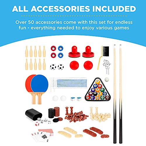 Best Choice Products 2x4ft Combo Game Table Set for Home, Game Room, Friends & Family w/Hockey, Foosball, Pool, Shuffleboard, Ping Pong, Chess, Checkers, Bowling, and Backgammon - color: Natural