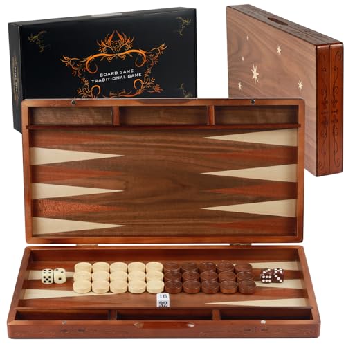 Syrace Handcrafted Wooden Backgammon Set, 16" Large Size, Classic Two-Player Strategy Board Premium Travel Game Board for Adults & Teenagers - style: Classic-Star 39x40CM