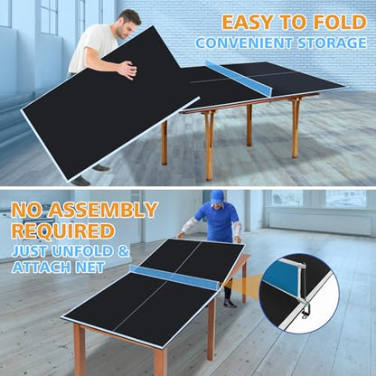 8ft Ping Pong Conversion Top, Ping Pong Table Conversion Tops, Foldable Portable Table Tennis Table Top, Table Tennis Conversion Top for Home Office Dorm, Ping Pong Top for Pool Table, Black Mid-Size