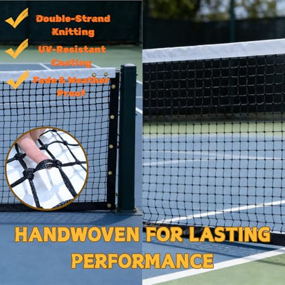 Professional Tennis Net 42ft x 3.5ft – 3.0mm Twisted PE, 4.5cm Mesh, UV/Waterproof, 6mm Steel Cable & Top 6-Row Double Layer – Complete Kit for Court, Backyard or Driveway