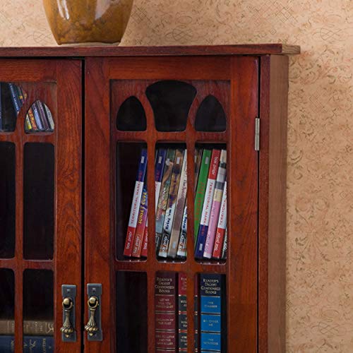 SEI Furniture - Window Pane Media Cabinet - Cherry - Transitional Design, Brown Glass and Wood - Ideal for Home Office, Living Room (MS1073)